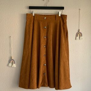 Belle Poque Corduroy Brown Button Down Midi Vintage Skirt XL